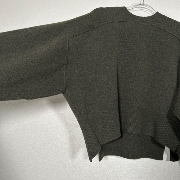 Rag & Bone women size M Bridget pullover sweater dark green wool blend back slit - Picture 5 of 12